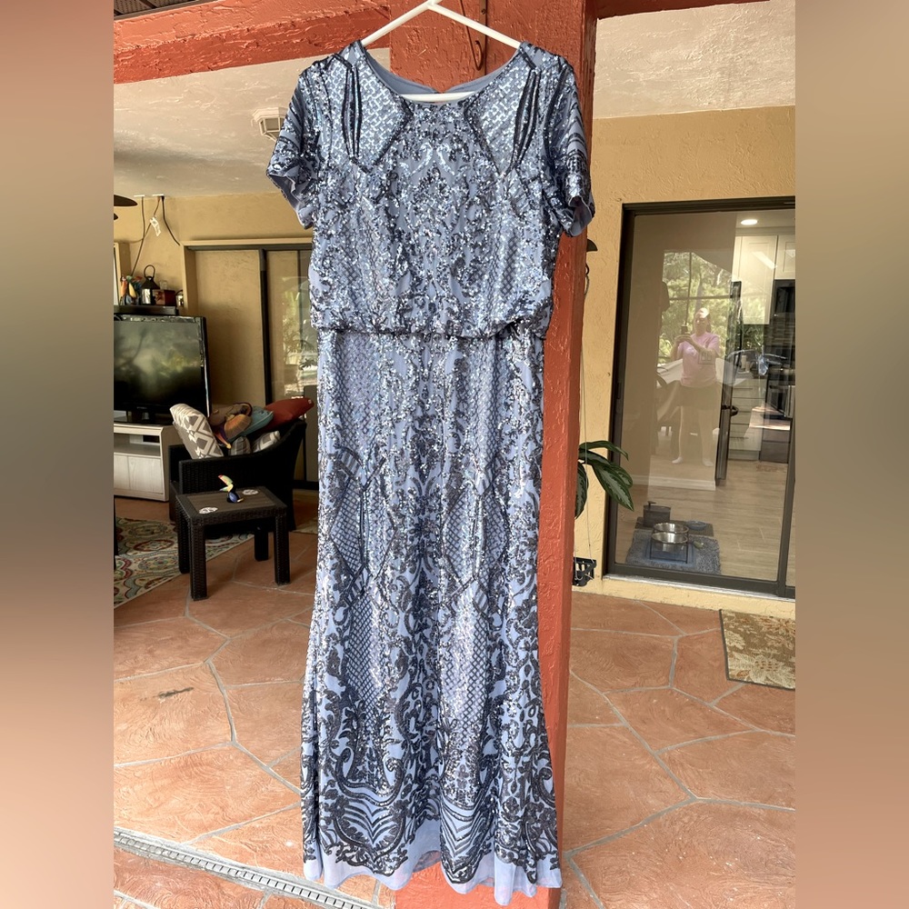 R&M Richards sequin gown-cadet blue